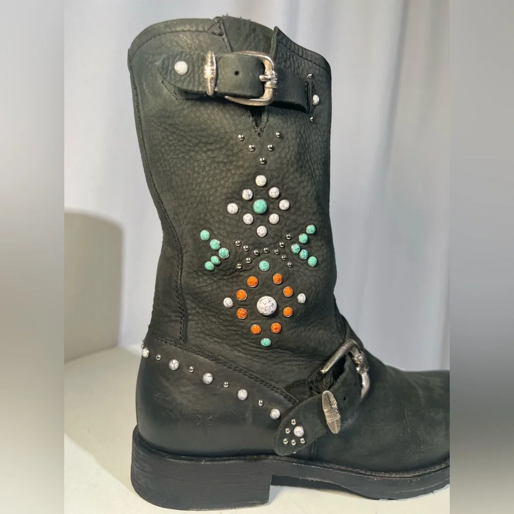 Frye Veronica Studded Stone Motorcycle Boots | 6 - Picture 5 of 14